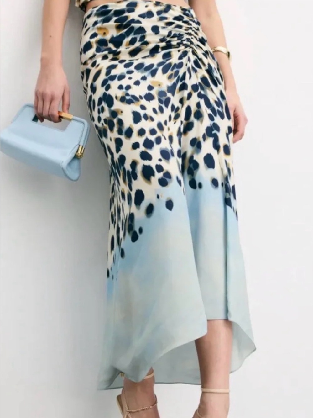 NWOT: A.L.C. Grace Printed Midi Skirt, Side Rouching, sz 4 ($495 retail)